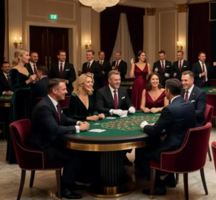 Goście grający przy stołach kasynowych podczas eleganckiego wydarzenia firmowego