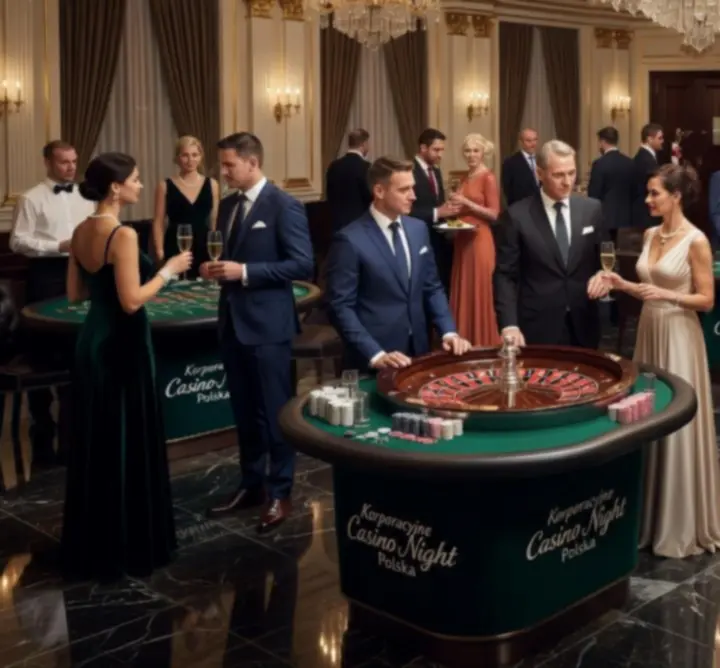 Ekskluzywny pakiet eventowy z luksusowym stołem kasynowym i elegancką aranżacją