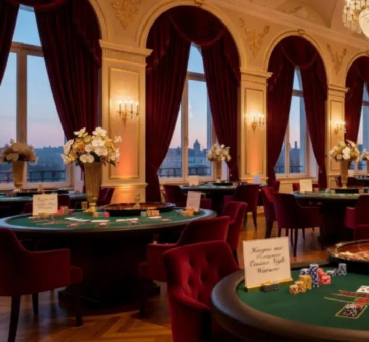 Sala eventowa zaaranżowana w stylu luksusowego kasyna